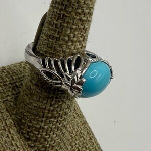 Gems En Vogue Turquoise & Blue Topaz Ring 7.5 925 Silver